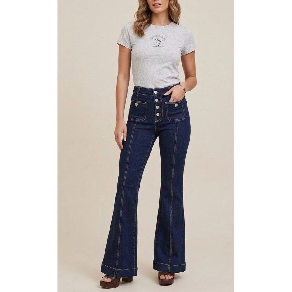 Flare Leg Jeans High Waist Womens Small / 26 Button Front Retro Boho Western EUC